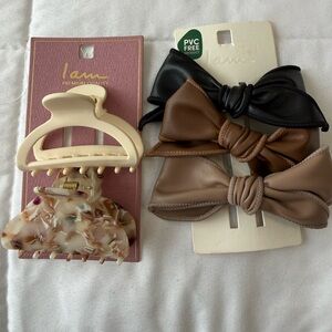 New- I AM ,Neutral & Brown Hair Clip Set - Bow & Claw Accessories. Set of 5 pc